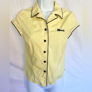 90’s H&M Divided Retro Bowling Work Shirt Yellow Button-Up Marcie Black Trim Sm